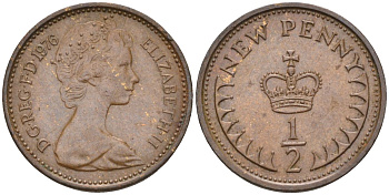 Великобритания 1/2 пенни 1976 Елизавета II (1952-2022) KM 914, Spink 4239 бронза 4115-663