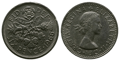 Великобритания 6 пенсов 1966 Елизавета II (1952-2022) KM 903, Spink 4149 медно-никель 4381-854