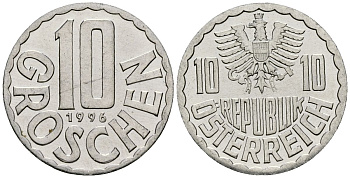Австрия 10 грошей 1996 KM 2878 алюминий 4135-322
