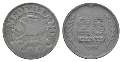 Нидерланды 25 центов 1942 KM 174 цинк 83-1912