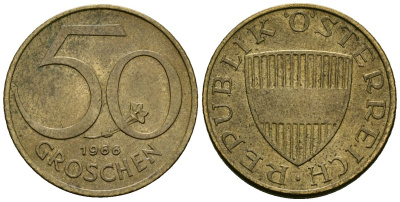 Австрия 50 грошей 1966 KM 2885 алюминиевая бронза 4136-748