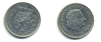 Нидерланды 1 гульден 1970 Юлиана (1948-1980) KM 184а никель 83-757