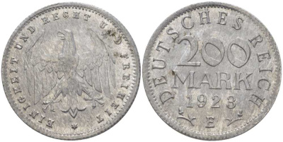 ГЕРМАНИЯ 200 МАРОК 1923 E KM 35, J. 304, Weege 22 алюминий 261-821