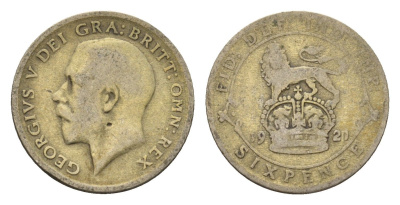 Великобритания 6 пенсов 1921 Георг V (1910-1936) KM 815а.1, Spink 4024 серебро 100-835