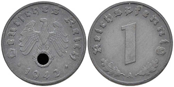 ГЕРМАНИЯ 1 РЕЙХСПФЕННИГ 1942 A KM 97, J. 369 цинк 112-1131