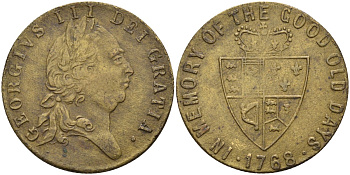 Англия жетон 1768 гинея Георга III, диаметр 26 мм., вес 3,83 гр. жёлтый металл 4584-326