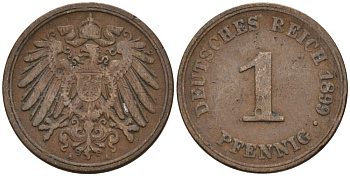 Германия 1 пфенниг 1899 A KM 10, J. 10 медь 4567-1132