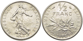 Франция 1/2 франка 1972 сеятель KM 931.1, LE FRANC 198.11 никель 175-942