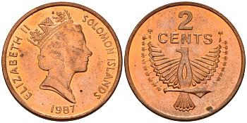 Соломоновы Острова 2 цента 1987 Елизавета II (1953-) KM 25 сталь плакированная бронзой aUNC 4566-554