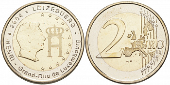 Люксембург 2 евро 2004 Портрет и монограмма герцога Люксембурга Анри Нассау KM 85 биметалл UNC 36-353 M10-9