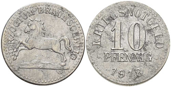 Брауншвейг 10 пфеннигов 1918 НОТГЕЛЬД, ВЕЙМАРСКАЯ РЕСПУБЛИКА железо 210-144