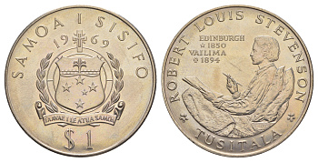 Самоа 1 тала 1969 75 лет со дня смерти Роберта Льюиса Стивенсона KM 8 медно-никель BU 4184-1222
