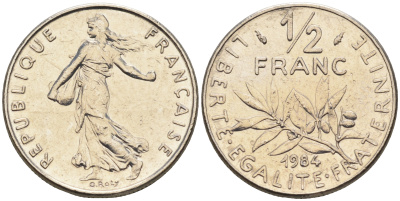 Франция 1/2 франка 1984 сеятель KM 931.1 никель    4169-214
