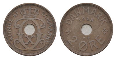 Дания 2 эре 1929 N, Кристиан X (1912-1947) KM 827 бронза 4658-234