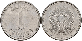 Бразилия 1 крузадо 1986 KM 605 нержавеющая сталь 4159-635