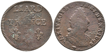 Франция 1 лиард 1698 В, Людовик XIV (1643-1715) KM 284.3 медь 34-547