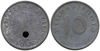 Германия 10 рейхспфеннигов 1940 B KM 101, J. 371 цинк    3459-554