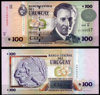 Уругвай 100 песо 2008 Эдуардо Фабини, композитор Pick 88 a бумага UNC (пресс) 7202-31-3