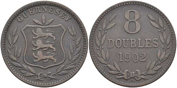 Гернси 8 даблов (дублей) 1902 KM 7 бронза 3996-532