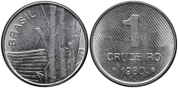 Бразилия 1 крузейро 1980 сахарный тростник KM 590 нержавеющия сталь 4576-1162