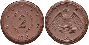 Саксония 2 марки 1921 J. N 56 фарфор 1094-1-14