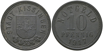 Бад-Киссинген (Бавария) 10 пфеннингов 1917 Funck 246.2, Men18 16499.2 цинк 4175-511