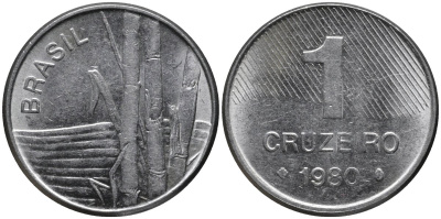 Бразилия 1 крузейро 1980 сахарный тростник KM 590 нержавеющия сталь 4576-1162