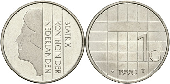Нидерланды 1 гульден 1990 Беатрикс (1980-2013) KM 205 никель UNC 4579-432