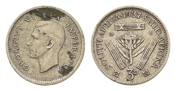 ЮАР 3 пенса 1937 Георг VI (1936-1952) KM 26 серебро 4564-561
