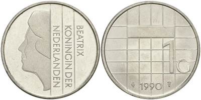 Нидерланды 1 гульден 1990 Беатрикс (1980-2013) KM 205 никель UNC 4579-432