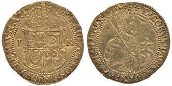 Англия 1 юнайт 1605-1609 Яков I, пятый портрет KM 47, Spink 2620 золото 00-000-00