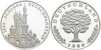 ФРГ медаль 1996 замок NEUSCHWANSTEIN 1886, диаметр 30 мм. серебро PROOF 1099-2-45