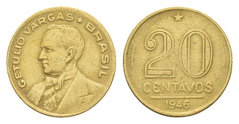 Бразилия 20 сентаво 1946 Жетулиу Варгас KM 556a алюминиевая бронза 4644-449