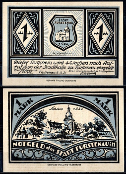 Фюрстенау (Пруссия, Ганновер) 1 марка 1921 Mehl Grabowski 400.1-4/4 бумага UNC (пресс) 7555-55-4-1