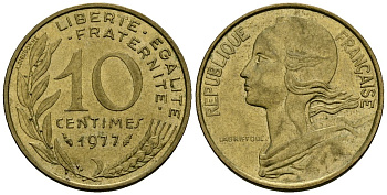 Франция 10 сантимов 1977 тип Marianne KM 929 алюминиевая бронза 4136-416