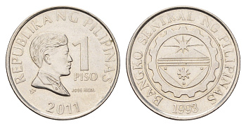 Филиппины 1 писо (песо) 2011 KM 269a сталь плакированная никелем UNC 3459-1047