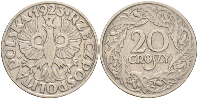 Польша 20 грошей 1923 w KM 12, Parchimowicz 105 никель 4556-211