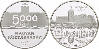 Венгрия 5000 форинтов 2007 серия венгерские крепости, Дьюла, тираж 4000 экземпляров KM 798 серебро PROOF 04-312-43