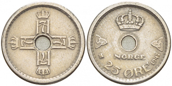 НОРВЕГИЯ 25 ЭРЕ 1947 KM 384 медно-никель 4547-1044