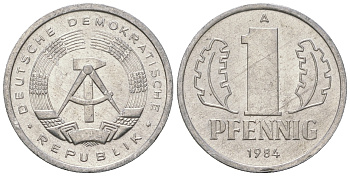 ГДР 1 пфенниг 1984 А KM 8.2 алюминий 4651-114