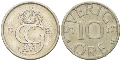 Швеция 10 эре 1980 Карл XVI Густав (1973- ) KM 850 медно-никель 3955-343