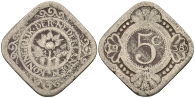 НИДЕРЛАНДЫ 5 ЦЕНТОВ 1938 KM 153 медно-никель 4364-3555