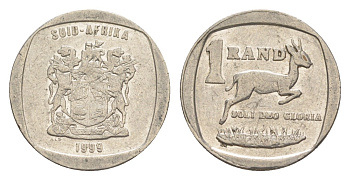 ЮАР 1 ранд 1999 антилопа спрингбок, герб KM 164 медь плакированная никелем 4618-861