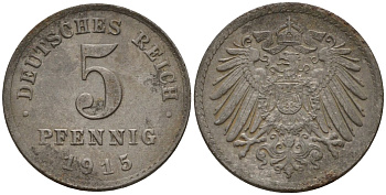 Германия 5 пфеннигов 1915 A KM 19, J. 297 железо 4151-558