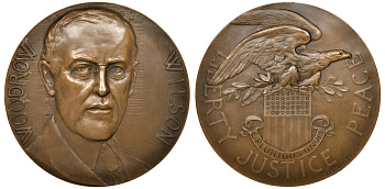 США медаль ND президент Вильсон, 63,3 мм, 160,7 гр бронза UNC 4113-823