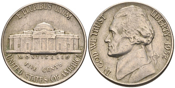 США 5 центов 1952 D, Джефферсон KM А192 медно-никель 92-1015