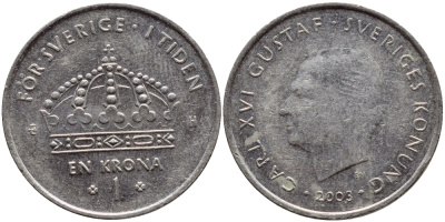 Швеция 1 крона 2003 Карл XVI Густав (1973- ) KM 894 медно-никель 4179-745