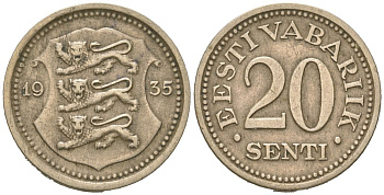 Эстония 20 центов 1935 Республика (1918-1941) KM 17 никель бронза 4615-1067