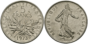 Франция 5 франков 1973 KM 926a медно-никель плакированный никелем 4120-442