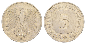 ФРГ 5 марок 1989 G KM 140.1 медно-никель 4641-844